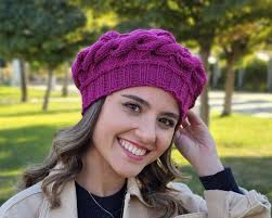 Orchid Knit Beret for Women, Handmade Hats for Fall