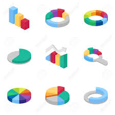 charts and graphs isometric icons set