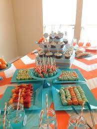 Aqua Blue And Orange Baby Shower Anniversaire Enfant Anniversaire Enfant