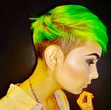 Lime Green Undercut Pixie Short Hair Styles Short Hair Color Vivid Hair Color