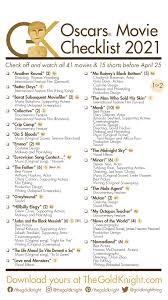 Feb 20, 2019 · whether you think you know the oscars inside and out, or you're looking to learn a bit before impressing your film buff friends at a party, we have your best (and most fun) resource: Oscars 2021 Download Our Printable Movie Checklist The Gold Knight Latest Academy Awards News And Insight