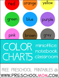Print a copy of the chart for your child and let them collect things around the house and sort them into color piles. Color Preschool Printables Preschool Colors Preschool Color Activities Preschool Printables