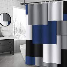 Great quality, but the color says navy blue and its more of a royal blue. Amazon Com Yellyhommy Mid Century Modern Shower Curtain Navy Blue And Gray Bathroom Accessories Decor Black Shower Curtain Set With 12 Hooks 72x72 Inches Kitchen Dining