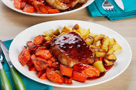 Meanwhile, bring a pan of salted water to a boil. Chili Cherry Pork Chops With Roasted Potatoes And Carrots Sweet Potato Beef Stew Easy Meals Roasted Potatoes And Carrots
