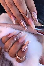 Once painted with the right glue or decorated with colorful decorations, they look very natural and nice holding the color without separating or streaking, making your tips. Light Pink And Glitter Coffin Nails Nail And Manicure Trends