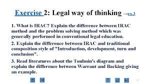 Irac is an abbreviation used for issue, rule, application, and conclusion. Law And Set Theory In Order To Resolve