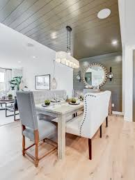 Elegant Modern Chandelier In Dining Room With Mix Match Chairs Around Beautiful Table Settin Mix Match Chairs Transitional Interior Design Modern Dining Room