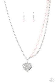 Forever In My Heart Pink Necklace Silver Heart Pendant Hearts Charm Necklace