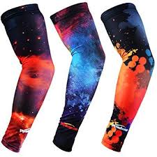 Coolomg Arm Sleeves Cover Sports Men Women Anti Slip Anti Uv Cycling Basketball Blue Nebula 1 Pair Small