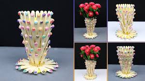 How To Make Flower Vase With Popsicle Sticks Flower Vase Diy Best Ou Flower Vase Diy Flower Vase Crafts Craft Stick Crafts