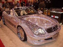 Customized Mercedes Benz Sl600s Studded With 300 000 Swarovski Crystal S Are Displayed At The Pavilion Of Custom Car Accessory Compa Cute Cars Pink Car Bling
