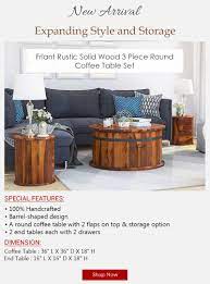 Rustic Wood 3 Piece Round Trunk Coffee Table Set Round Coffee Table Sets Coffee Table Setting Coffee Table With Stools