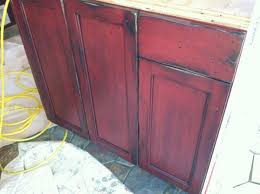 distressed kitchen cabinets, red