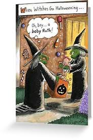 Halloween Funny Witches Trick Or Treat Greeting Card By Blackstargirl Halloween Jokes Halloween Cartoons Halloween Memes