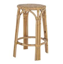 Cassidy wicker stainless steel bar stool in white. Round Rattan Bar Stool