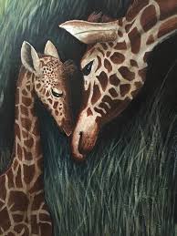 Giraffe Mom And Baby Painting By Mickey Clogher