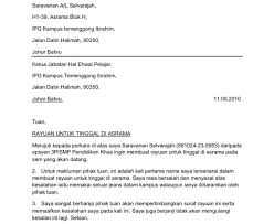 Tapi sampai skrg takde jwapan ,. Contoh Surat Rayuan Mohon Asrama Sekolah Viral Blog F