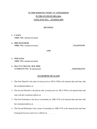 How to write a malaysian statement of claim? Statement Of Claim Sample Negligence Damages