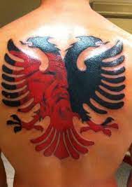 Black & grey eagle head tattoo design. Albanian Eagle With Skenderbeu Back Tattoos For Guys Albanian Tattoo Hand Tattoos For Guys