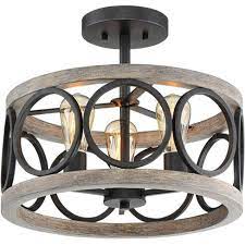 Edison bulb flush mount light fixture. Franklin Iron Works Rustic Farmhouse Ceiling Light Semi Flush Mount Fixture Black Gray Wood 16 Wide Edison Bulb For Living Room Target