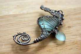 Palest Aqua Seahorse Wire Wrapped Seaglass Pendant By Palmeras Sea Glass Jewelry Seahorse Pendant Sea Glass
