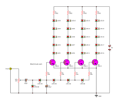 There are 4in1 amplifier module in a circuit board. Led Vu Meter Circuits Using Transistors 5 To 20 40 Led Eleccircuit Com