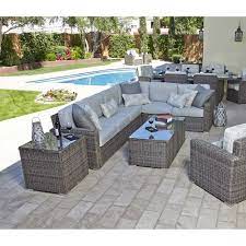 This Patio Sectional Features A Beautiful Heather Gray Wicker Color With 200 Custom Order Cushion F Gray Patio Furniture Outdoor Patio Decor Patio Furnishings