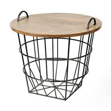 Industrial Wire And Wood Basket Side Table Kirklands Side Table Side Table Wood Wood Basket