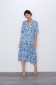 Image 1 Of Floral Print Dress From Zara Print Dress Blue Floral Midi Dress Floral Print Dress