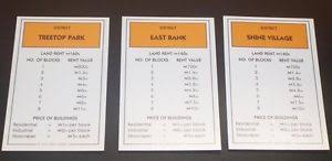 Check spelling or type a new query. Monopoly City 3 Parts Orange Deed Cards Treetop Park East Bank Shine Village Ebay