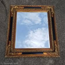 Black And Gold Mirror Frame Gold Black Mirror Makeover With Images Mirror Makeover Black Mirror Frame Gold Ornate Mirror
