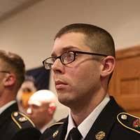 U.S. Army Pvt. Nathan Mann, assigned to Headquarters