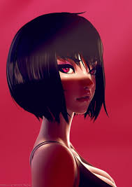 Anime girls, anime, face, dark hair, simple background, red background,  ArtStation, HD phone wallpaper | Peakpx