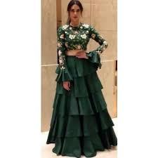 Aditi Rao Style Green Ruffle Skirt With Designer Crop Top Crop Top Outfits Indian Crop Top Designs Crop Top Dress