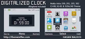 Tema nokia e63 jam hidup analog : Digitalized Clock Theme For Nokia C3 00 X2 01 Asha 200 201 205 210 302 320 240 Themereflex