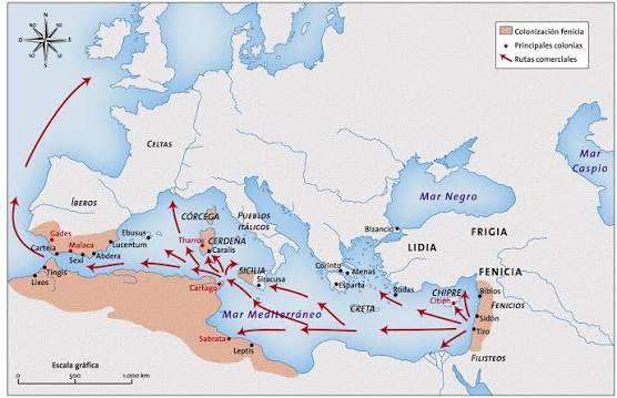 Historia - La colonización fenicia se desarrolló como un proceso de expansión marítima comercial, no de conquista territorial. Partiendo de sus ciudades-estado en la costa del Líbano actual, como Tiro y Sidón,