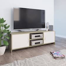 Mit drehbarem tv paneel in eiche furniert und weiß matt. Tv Schrank Weiss Und Sonoma Eiche 120 X 30 X 37 5 Cm Spanplatte Gitoparts