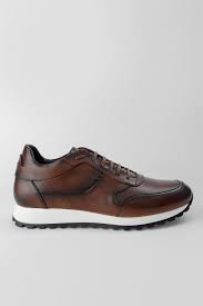 Untamed Street Men Brown Calf Leather Runners Sneakers Soho