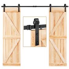 Both corners of the panel are attached to the track with their own hanger. Easelife 8 Ft Double Door Sliding Barn Door Hardware Track Kit Heavy Duty Easy Install 8ft One Piece Track Slide Smooth Quiet Fit Double 24 Wide Door