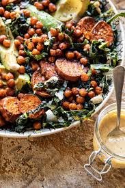Kale Caesar Salad With Sweet Potatoes And Crispy Chickpeas Half Baked Harvest Recipe In 2020 Salad With Sweet Potato Kale Caesar Salad Crispy Chickpeas