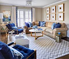 Anchor the room with a sofa in a shade you love — whether it's a baby blue and white pattern or a navy velvet. Blue And Brown Living Room Ideas Photos Houzz