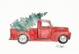 Red Truck With Christmas Tree Original Watercolor Painting 9x12 Vintage Illustration Holiday Decor Green Pine Tree Watercolor Christmas Cards Christmas Watercolor Red Truck