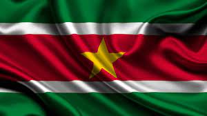 Fünf horizontale streifen (grün in doppelter höhe, weiß, rot in vierfacher höhe, weiß, grün in doppelter höhe; Bilder Suriname Flagge Strips