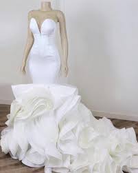 Strapless lace mermaid wedding dress me106. Mermaid Wedding Dresses Sweetheart Ruffles Hem Alinanova