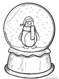 Outlined penguin outlined penguin carrying a gift. Christmas Snow Globe With Penguin Coloring Pages Printable