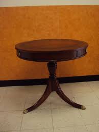 Antique Round Mahogany Leather Top Drum Pedestal Entry Foyer Table Foyer Table Mahogany Leather Drum Table