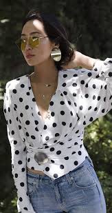 Black And White Polka Dot Top Outfit Jacquemus Polka Dot Top Cropped Flare Jeans Song Of Style Polka Dot Shirt Outfit Polka Dots Fashion Shirt Outfit Women