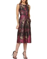 Kay Unger New York Abstract Print Sleeveless Cocktail Dress With Inverted Box Pleat Dresses For Apple Shape Plus Size Cocktail Dresses Pleated Midi Dress