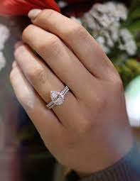 Classic Pear Shaped Diamond Engagement Ring With Diamond Wedding Band Pear Shaped Diamond Engagement Rings Pear Shaped Wedding Rings Big Engagement Rings