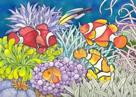 Black And Yellow Fish Drawing Clownfish Fish Painting Fish Drawings Watercolor Coral Reef